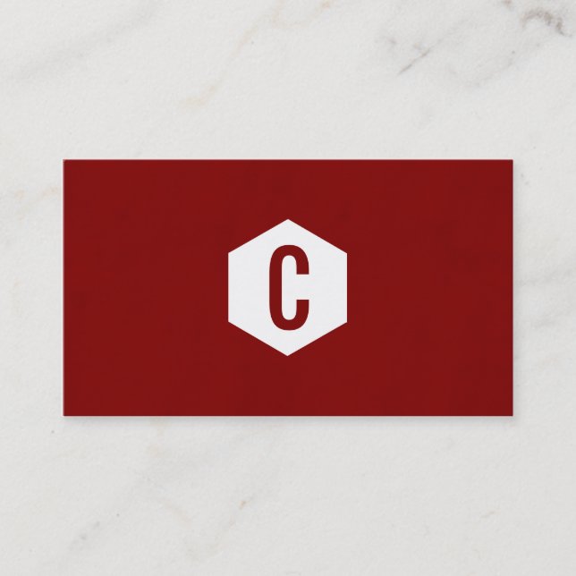 Minimal red hexagon monogramed business cards (Front)