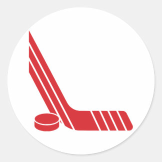 Minimal Red Hockey Stick & Puck Classic Round Sticker