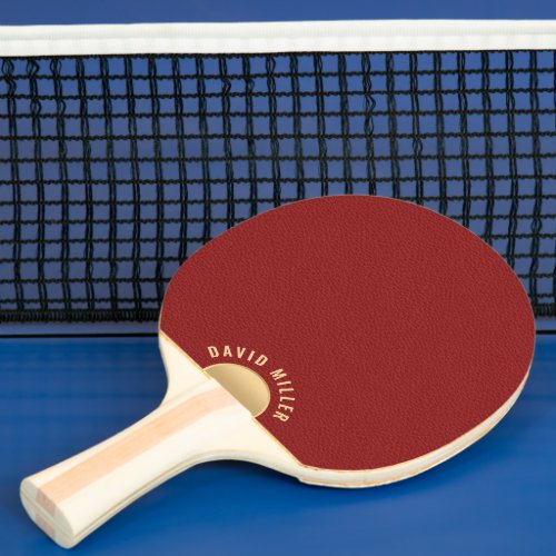 Minimal Red Leather Texture Gold Accent Monogram Ping Pong Paddle