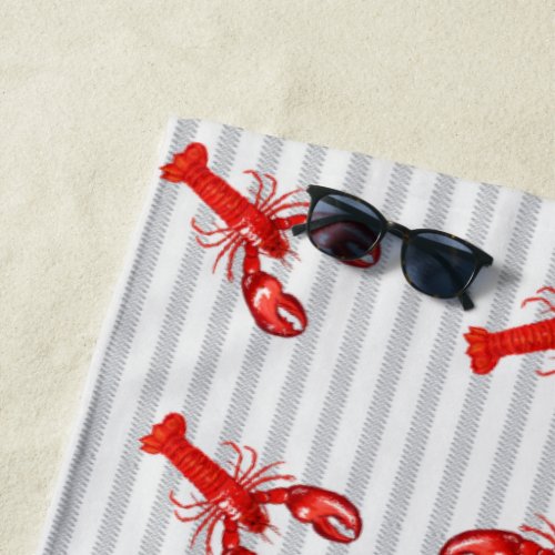 Minimal Red Lobster Abstract Stripes Personalized Beach Towel