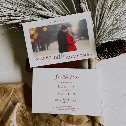 Minimal Red Marry Little Christmas Save the Date Holiday Card