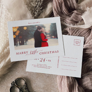 Minimal Red Marry Little Christmas Save the Date Holiday Postcard