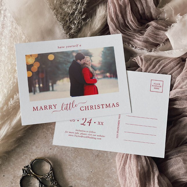 Minimal Red Marry Little Christmas Save the Date Holiday Postcard (Creator Uploaded)