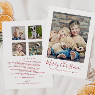 Minimal Red Merry Christmas Family News Portrait Holiday Card