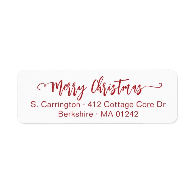 Minimal Red Merry Christmas Script with Swashes. Label (Front)