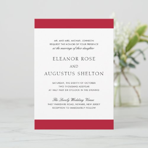 Minimal Red Modern All In One Wedding Invitation