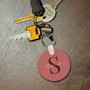 Minimal Red Monogrammed Initial First Name Keychain