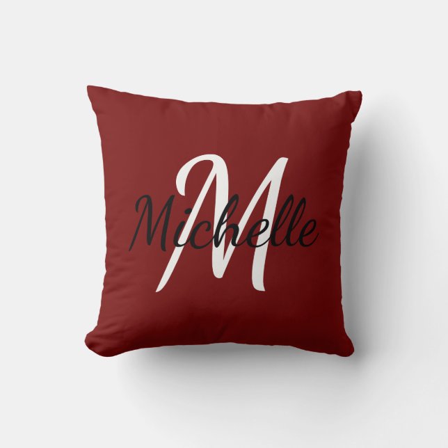 Minimal Red Monogrammed Throw Pillow (Front)