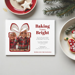 minimal red photo christmas baking party invitation