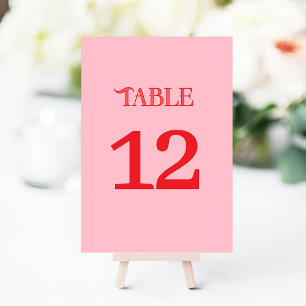 Minimal Red & Pink Retro Wedding Table Number