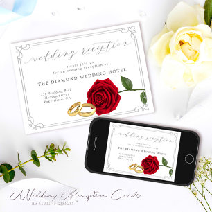 Minimal Red Roses and Rings Wedding Reception Invitation
