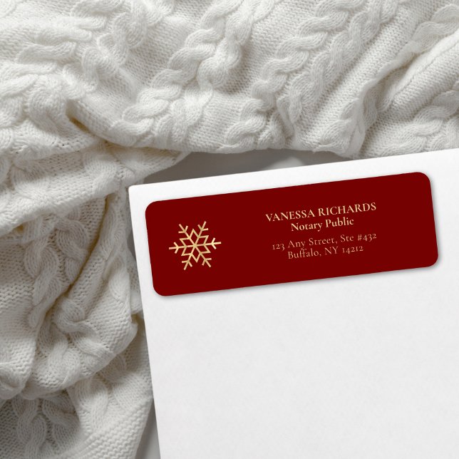 Minimal Red Snowflake Notary Public Return  Label (Creator Uploaded)