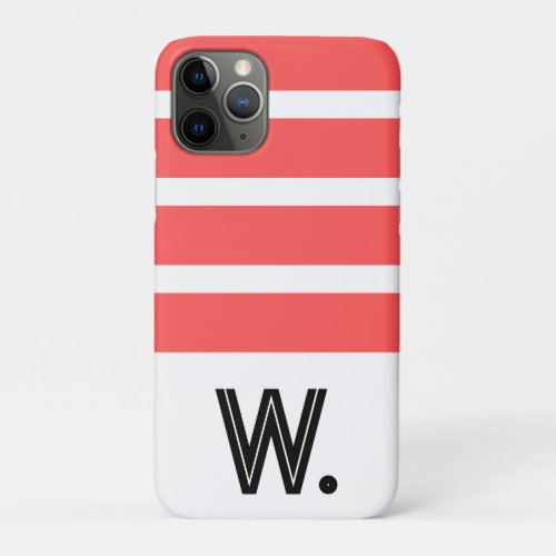 Minimal Red Stripes Monogram Retro iPhone 11 Pro Case