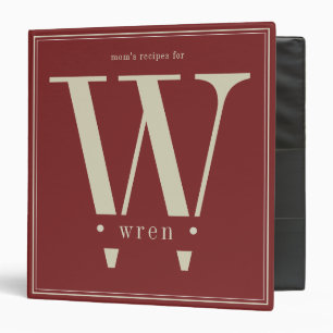 Minimal Red Tan Monogram Mom's Recipes 3 Ring Binder
