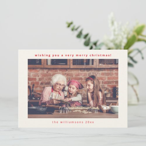 Minimal Red Typography Horizontal Photo Christmas Holiday Card