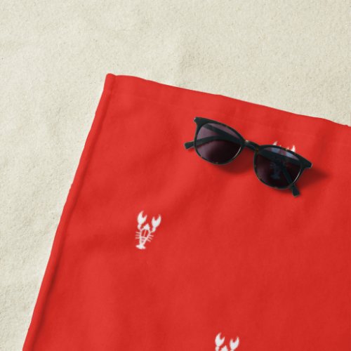 Minimal Red  White Crawfish Pattern Personalized Beach Towel