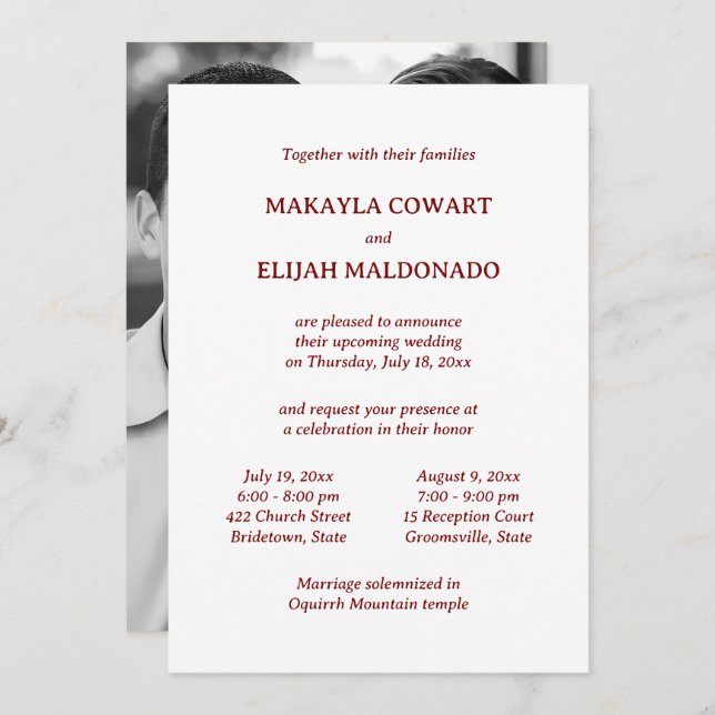 Minimal Red/White Temple Wedding Two Reception Invitation (Front/Back)