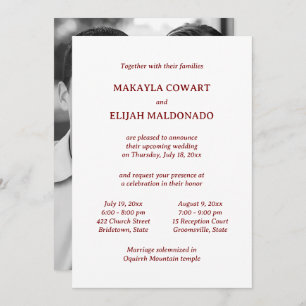 Minimal Red/White Temple Wedding Two Reception Invitation