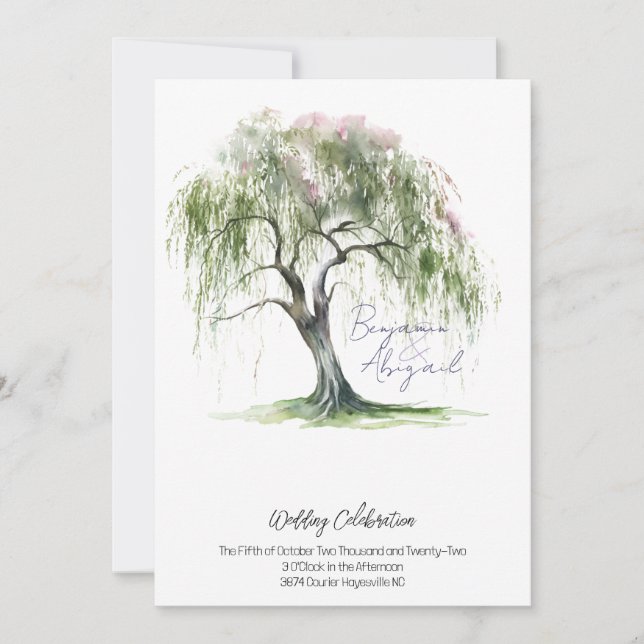 Minimal Regency Era Soft Willow Tree Invitation (Front)
