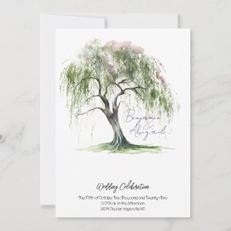 Minimal Regency Era Soft Willow Tree Invitation