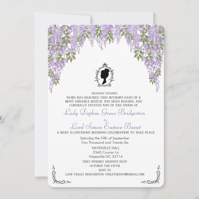 Minimal Regency Era Wisteria Floral Romantic Invitation (Front)