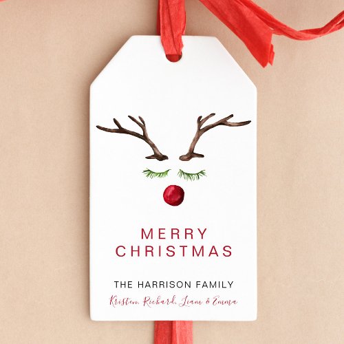 Minimal Reindeer Watercolor Merry Christmas Gift Tags