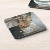 Minimal Replace Your Photo Flat Save The Date Card Beverage Coaster (Left Side)