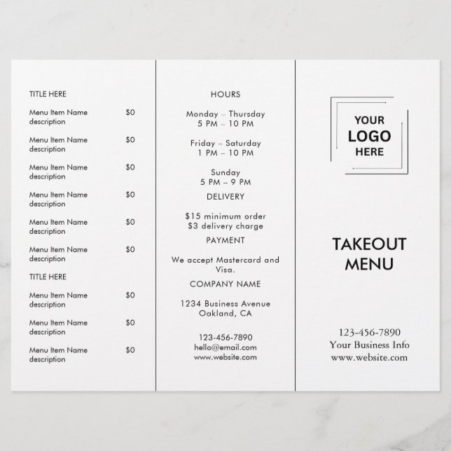 Minimal Restaurant Logo Catering Menu Design (Front)