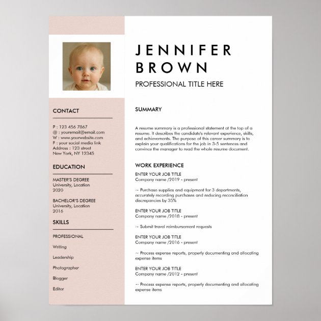 Minimal resume cv with photography digital poster