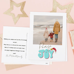 Minimal Retro 1 Family Photo Peace Joy Christmas Holiday Postcard