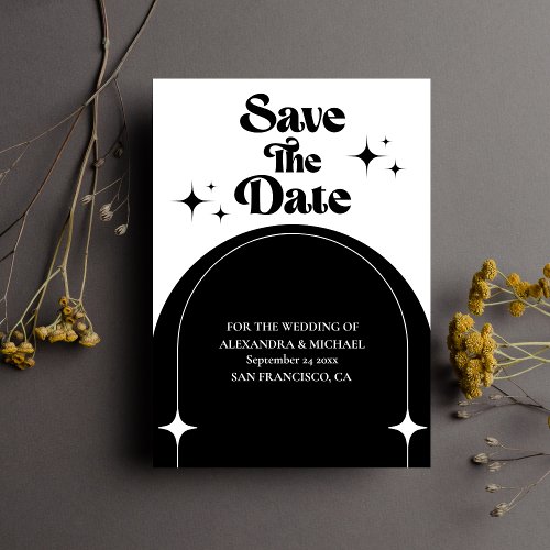 Minimal Retro Arch Black and White Save The Date