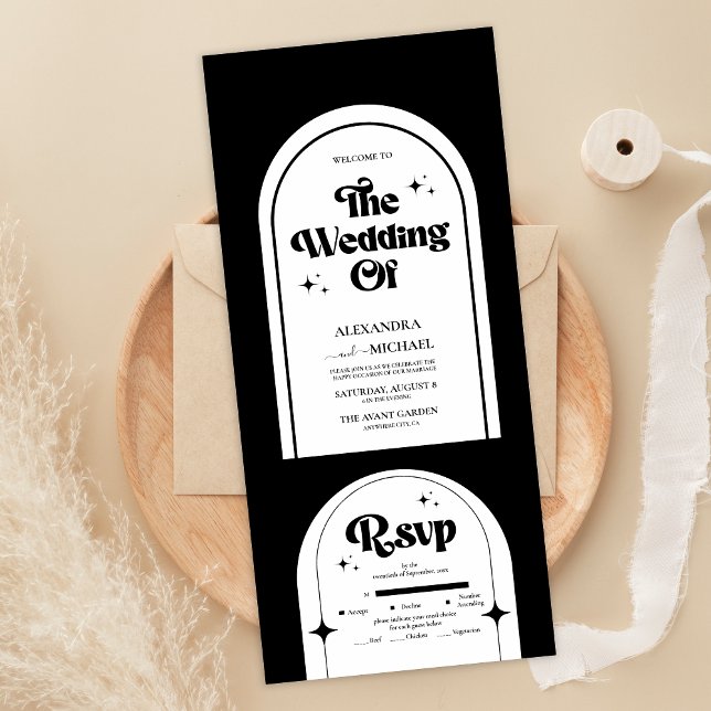 Minimal Retro Arch Black and White Wedding All In One Invitation (Creator Uploaded)