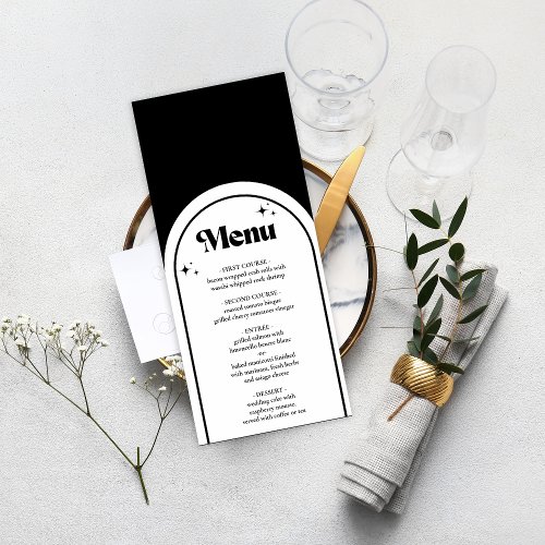 Minimal Retro Arch Black and White Wedding Menu