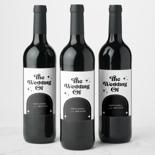 Minimal Retro Arch Black and White Wedding Wine La Wine Label