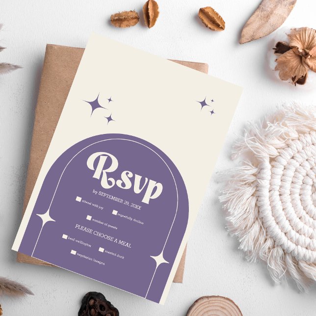 Minimal Retro Arch Purple Wedding RSVP Card (Creator Uploaded)