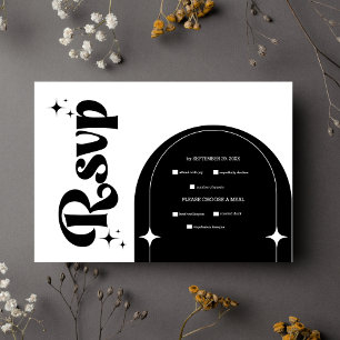 Minimal Retro  Black and White Wedding RSVP Card