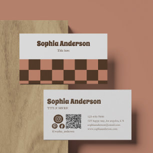Minimal Retro Checkerboard – Brown & Dusty Rose Business Card