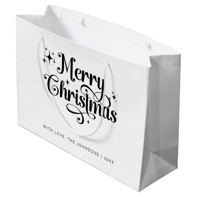 Minimal Retro Chic Black & White Merry Christmas Large Gift Bag (Back Angled)