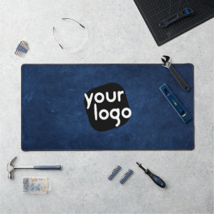 Minimal Retro Chic Neutral Navy Blue Add Your Logo Desk Mat