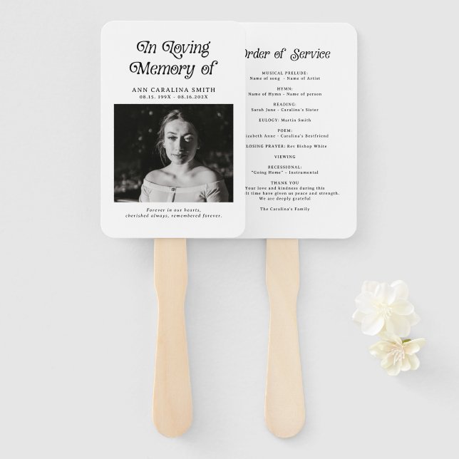 Minimal Retro Funeral Photo In Loving Memory Hand Fan (Front and Back)