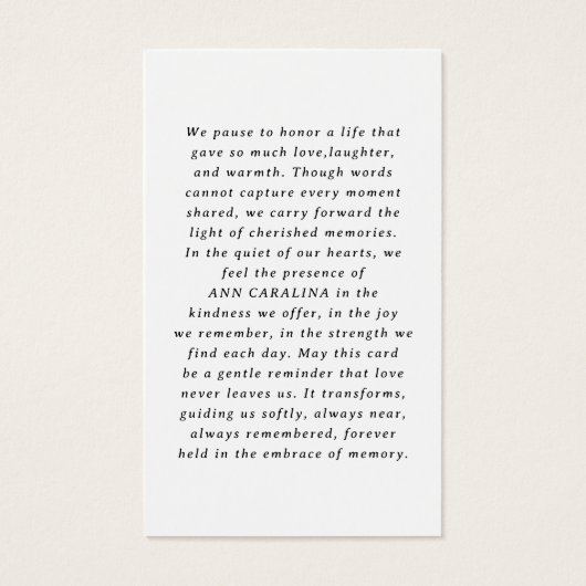 Minimal Retro Funeral Photo Memorial Prayer (Back)