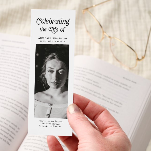 Minimal Retro Funeral Photo Memorial Prayer Bookmarks (Hand)
