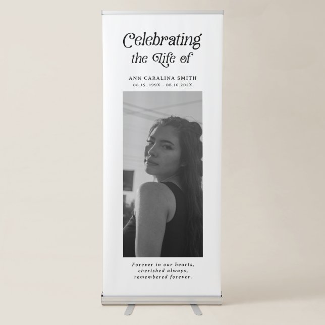Minimal Retro Funeral Photo Memorial Prayer Retractable Banner (Front)