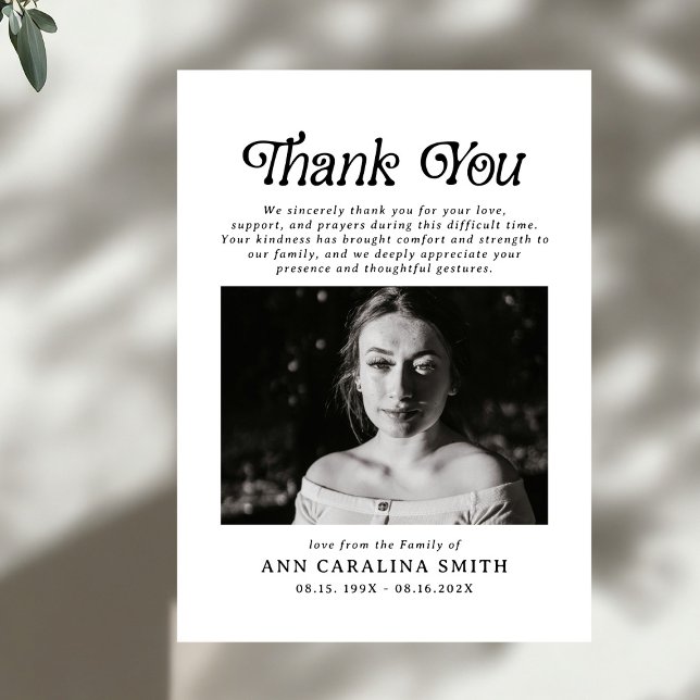 Minimal Retro Funeral Photo Memorial Thank You Card (Creator Uploaded)