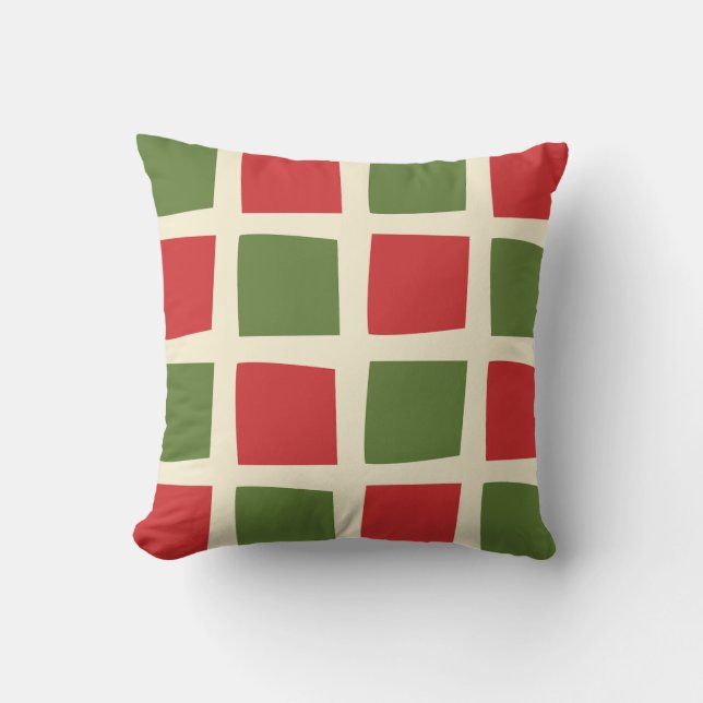 Minimal Retro Modern Christmas Check Large Pattern Throw Pillow (Front)
