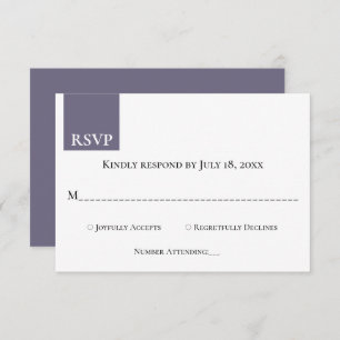 Minimal Retro Purple Gold Monogram Classy Wedding RSVP Card