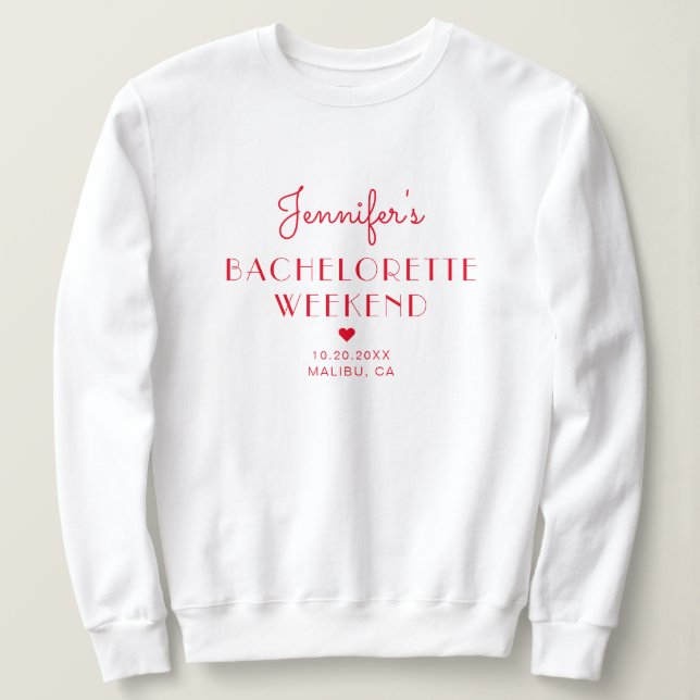 Minimal Retro Red & Pink Personalized Bachelorette Sweatshirt (Design Front)
