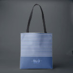 Minimal Retro Typography | Blue Monogram Tote Bag<br><div class="desc">Every woman needs a good carry all to tote around all of her essentials. Whether it's a bridesmaid gift, a birthday gift or even just a nice little gift to yourself, these bags are both practical and stylish—a winning combo every time. Because each bag can be personalized with a name,...</div>