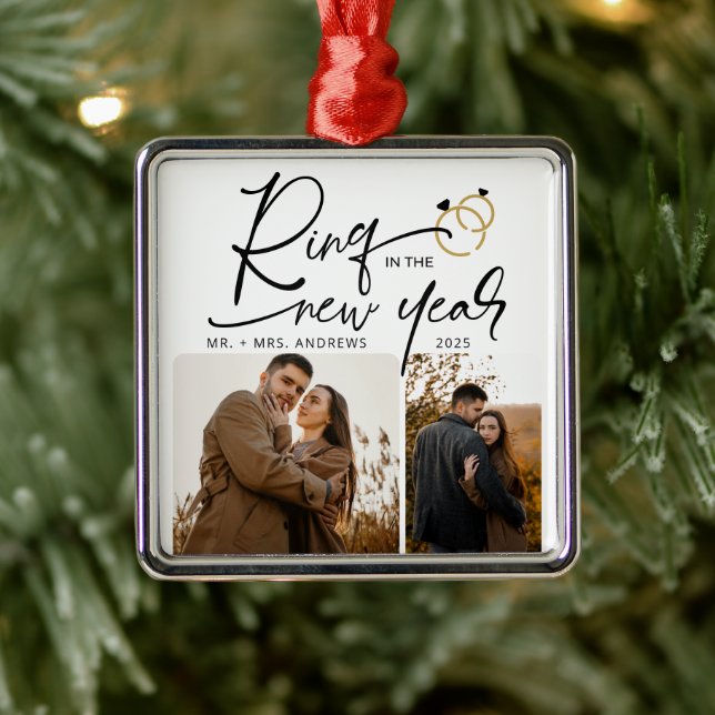 Minimal Ring in the New Year Engagement Christmas Metal Ornament (Tree)