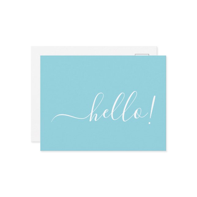 Minimal Robin Egg Blue Hello Postcard for Notes (Front/Back In Situ)